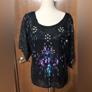 Retro Colorful Silk & Sequin Top